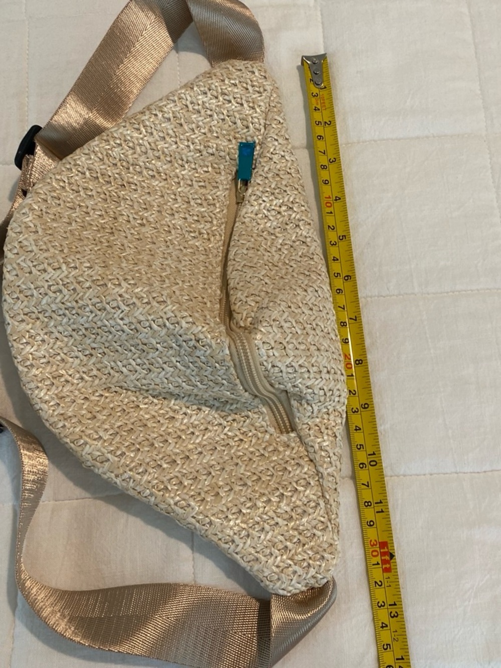 Woven Faux Straw Crossbody Bag in Natural Cream with Teal Accent - Picture 4 of 4